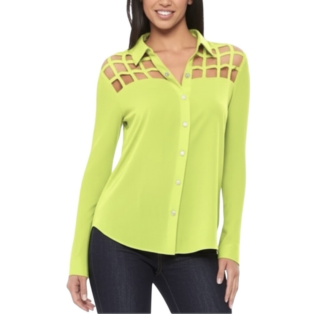 Gianni Bini Lattice Top Blouse Chartreuse Size S